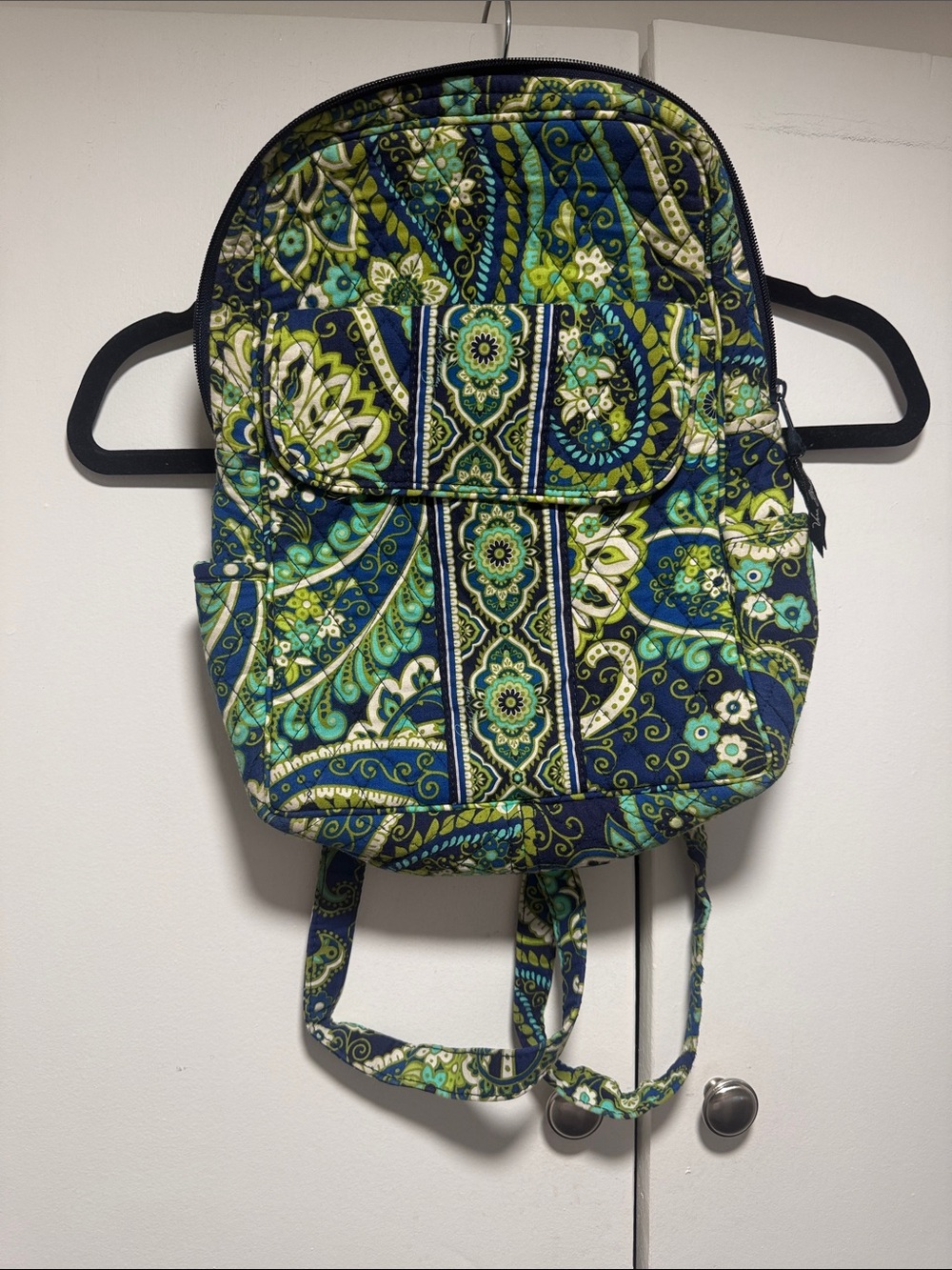 Vera Bradley Quilted Paisley Backpack in Navy, Teal & Lime Green